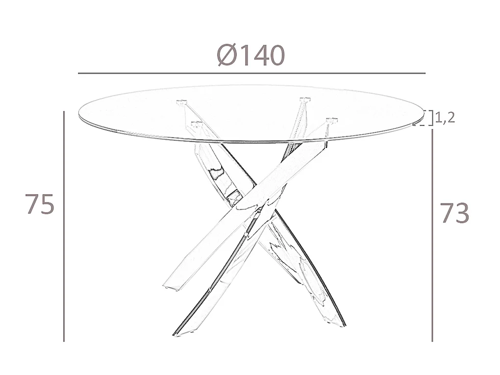 Table à manger ronde verre trempé et acier blanc 1138-Ø140 ANGEL CERDA