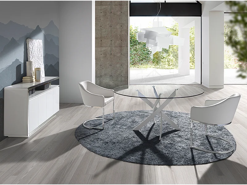 Stół do jadalni okrągła szkło hartowane i biały stalowy 1138-Ø140 ANGEL CERDA