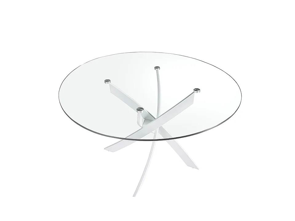 Table à manger ronde verre trempé et acier blanc 1138-Ø130 ANGEL CERDA