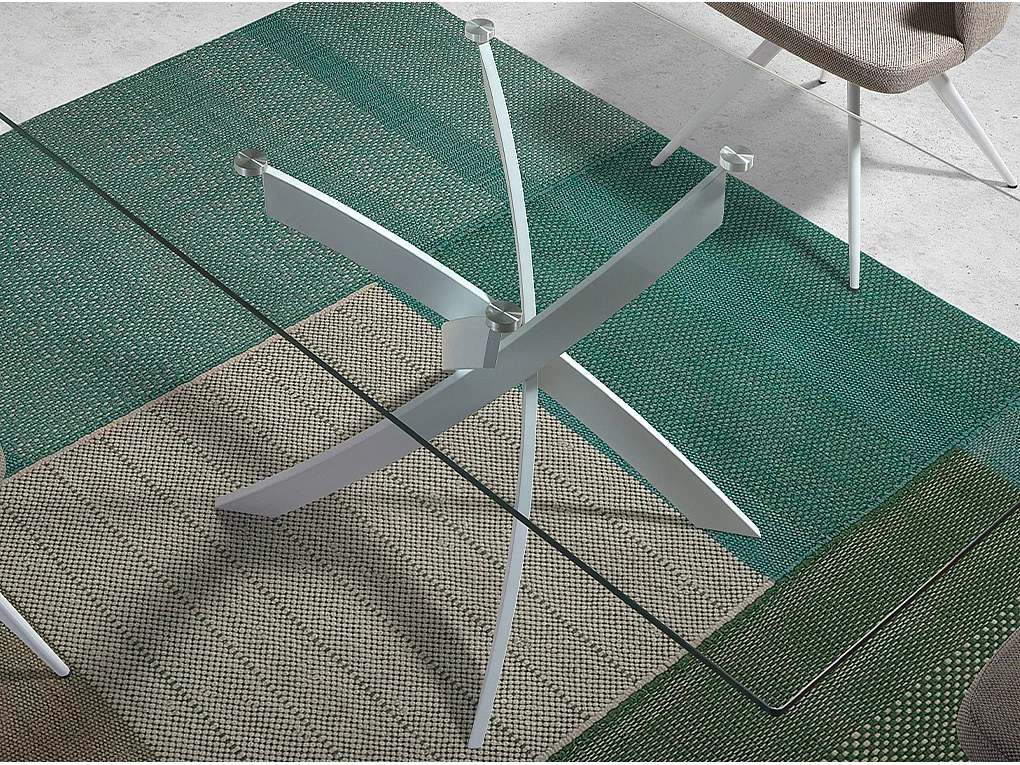 Table à manger rectangulaire verre trempé et acier blanc 1138-160x95 ANGEL CERDA