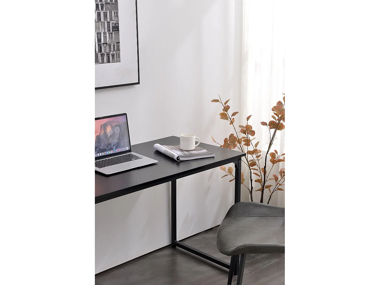 Dmazzol bureau, Lineair bureau, Multifunctioneel bureau, Ruimtebesparende werktafel, 60x140h74 cm, Zwart