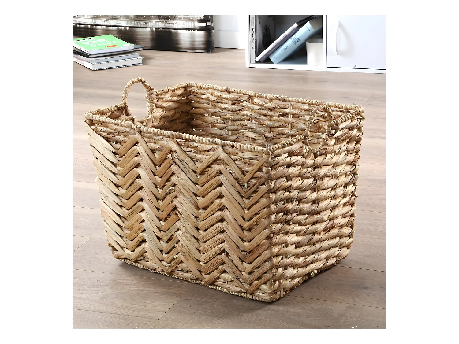 Panier haut en jacinthe d'eau grand modèle - L52xH37 cm