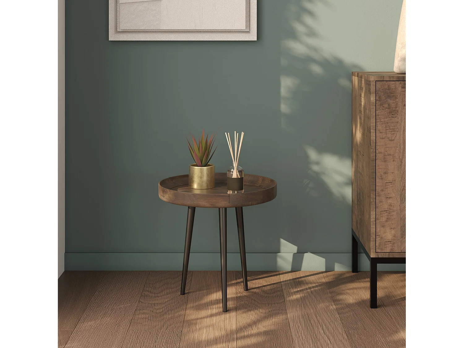 Table d'appoint ronde en bois de manguier foncé D40 cm - Palak