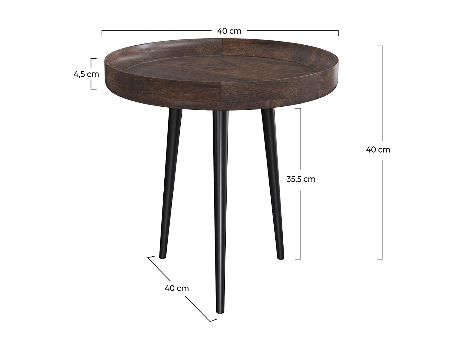Table d'appoint ronde en bois de manguier foncé D40 cm - Palak