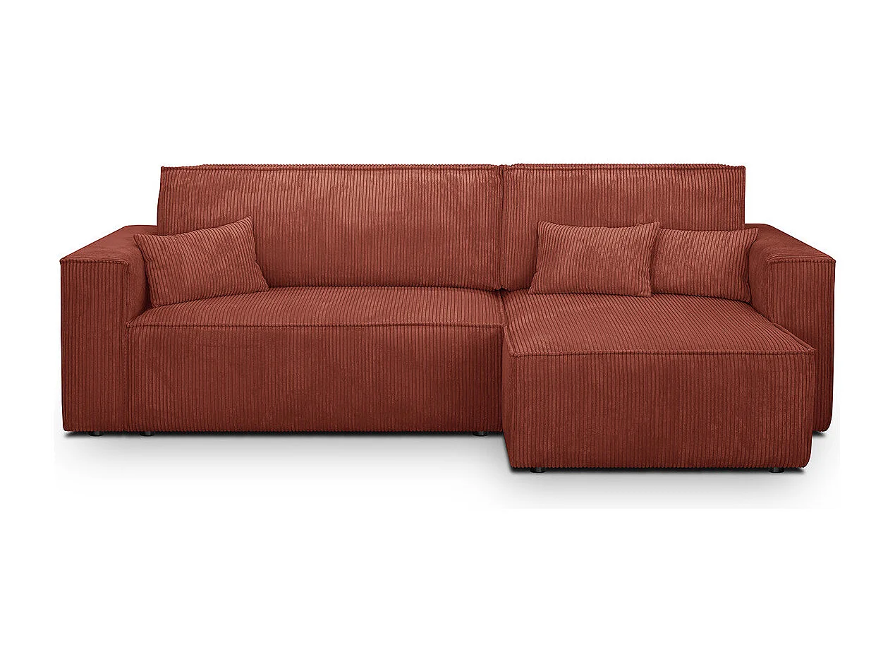 Canapé d'angle convertible réversible 4 places avec coffre de rangement en velours côtelé rouille - Livia