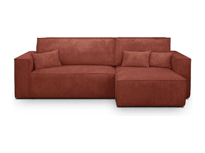 Canapé d'angle convertible réversible 4 places avec coffre de rangement en velours côtelé rouille - Livia