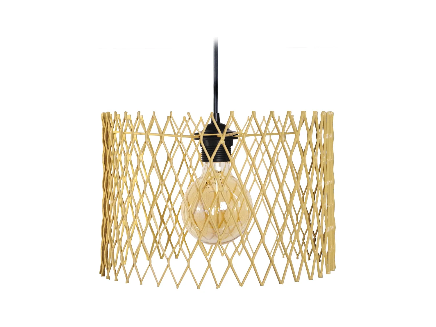 Suspension petir cylindre treillis métallique jaune 85 cm.