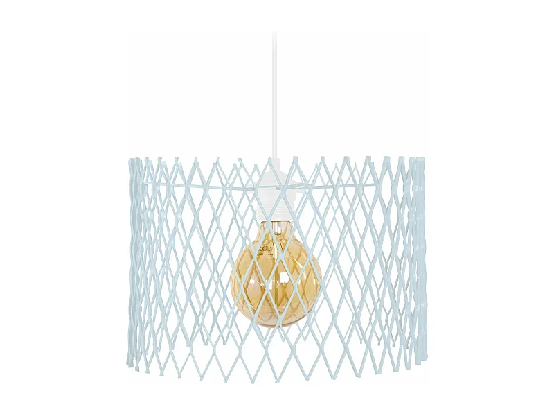 Suspension petir cylindre treillis métallique Bleu 85 cm.