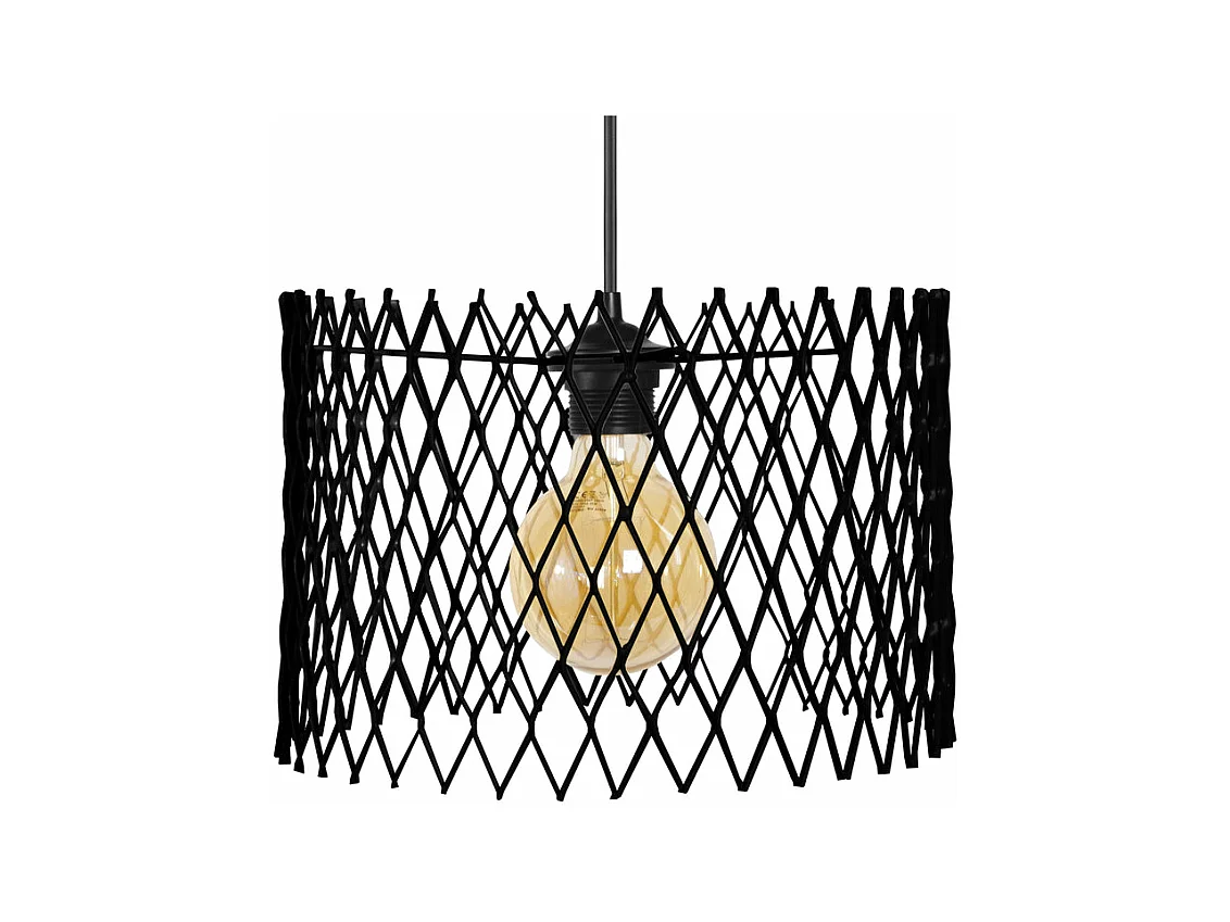Suspension cylindre métallique á carreaux noir 70 cm.