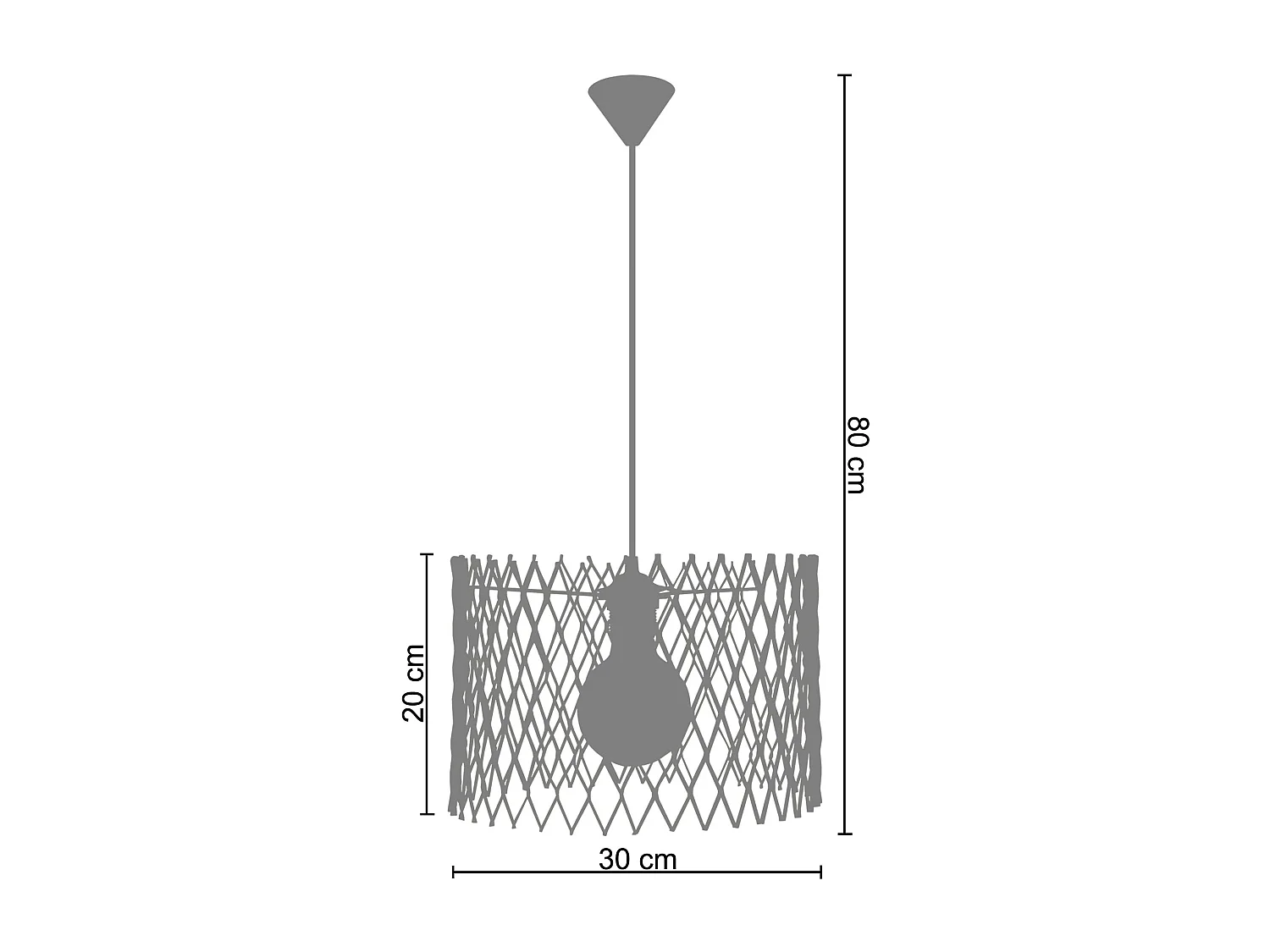 Suspension cylindre métallique á carreaux noir 70 cm.