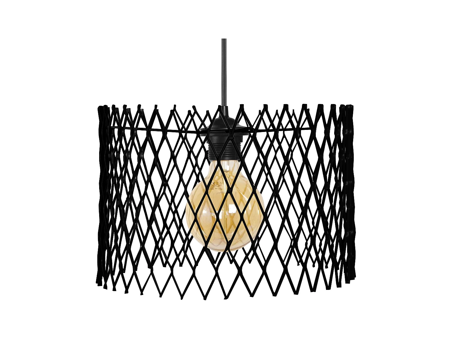 Suspension petir cylindre treillis métallique noir 85 cm.
