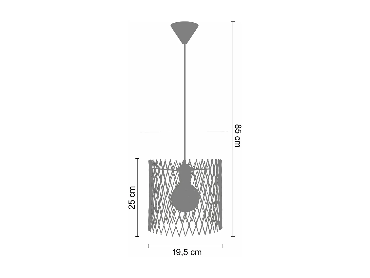 Suspension petir cylindre treillis métallique noir 85 cm.