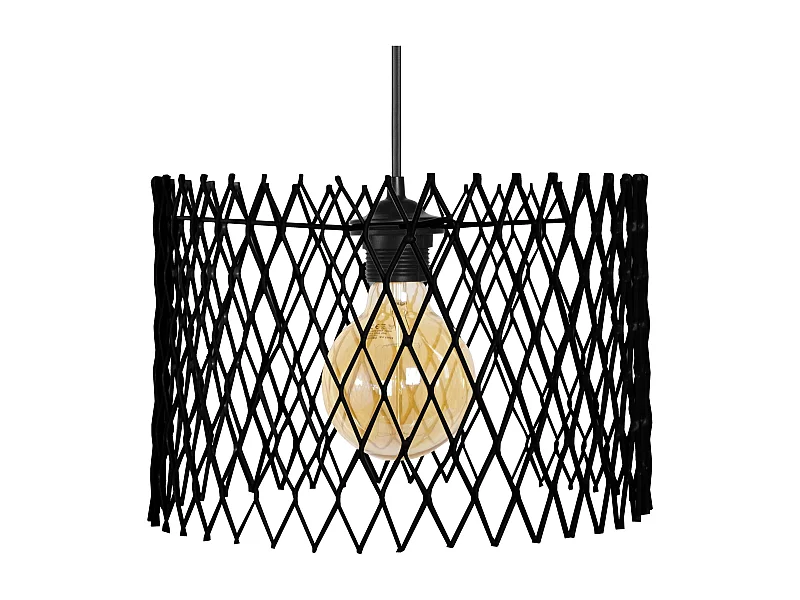 Suspension petir cylindre treillis métallique noir 85 cm.
