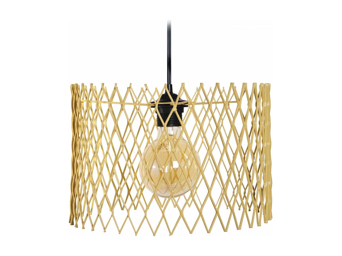 Suspension cylindre métallique á carreaux jaune 70 cm.