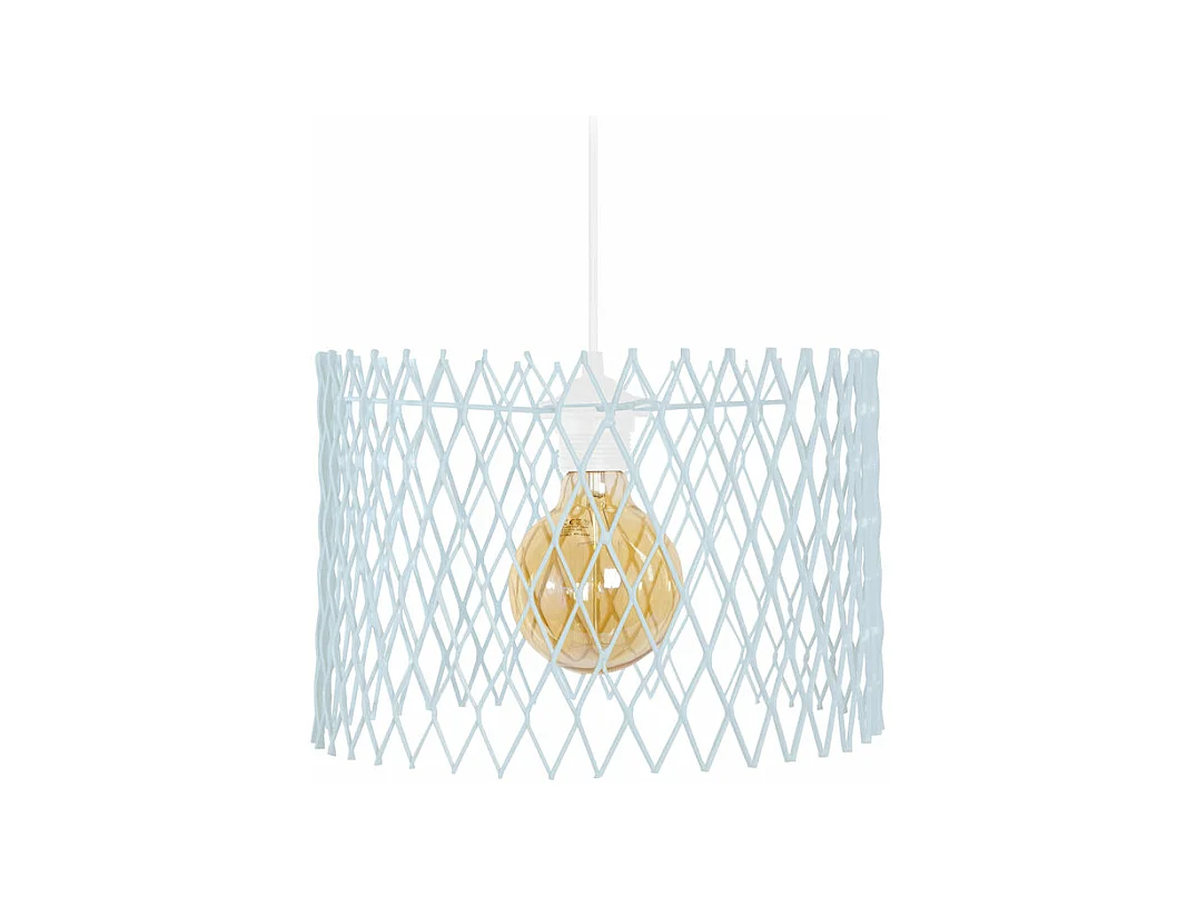 Suspension cylindre métallique á carreaux bleu 70 cm.