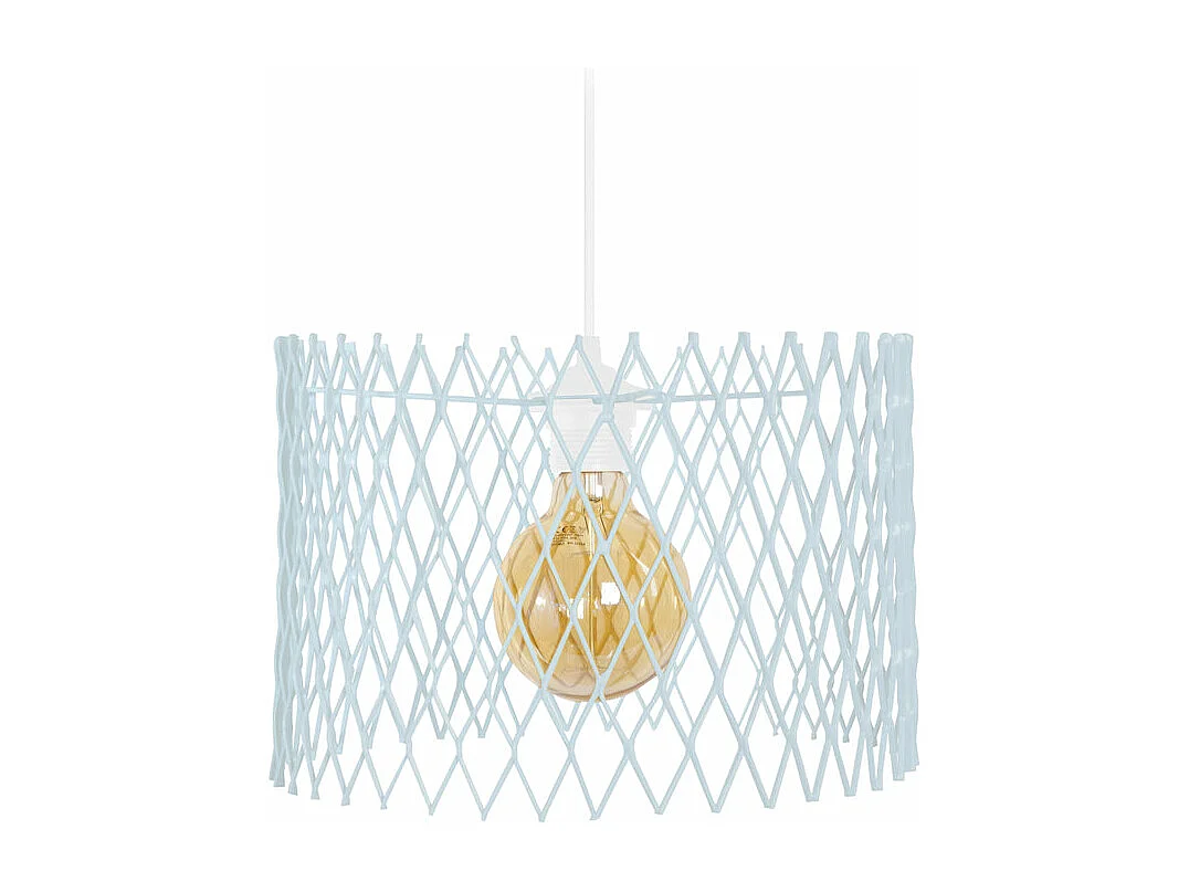 Suspension cylindre métallique á carreaux bleu 70 cm.