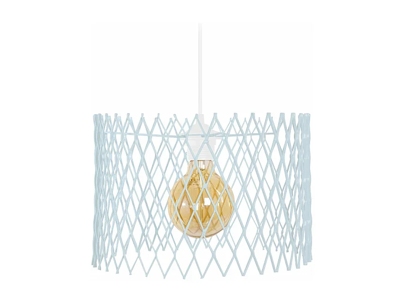 Suspension cylindre métallique á carreaux bleu 70 cm.