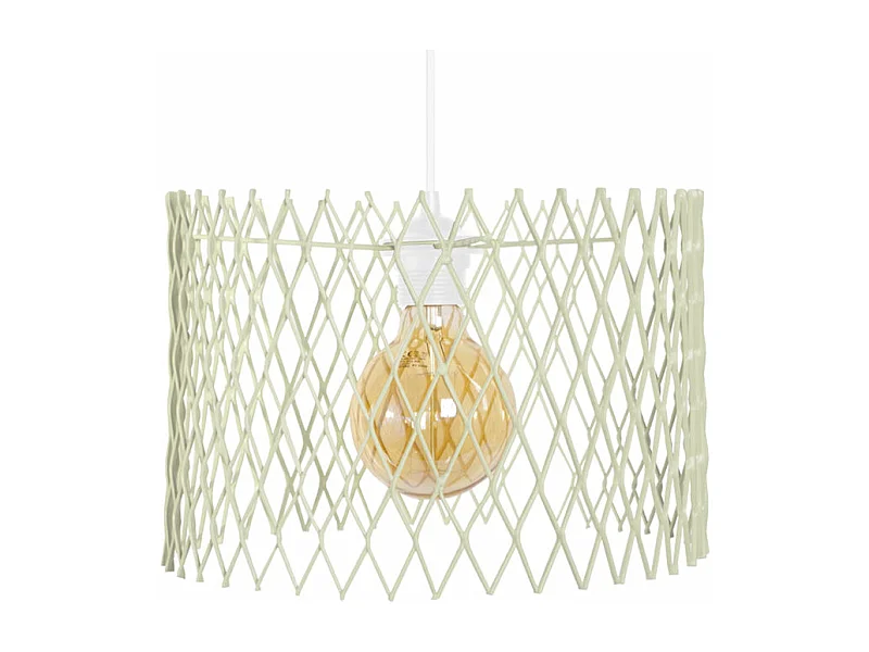 Suspension cylindre métallique á carreaux vert 70 cm.