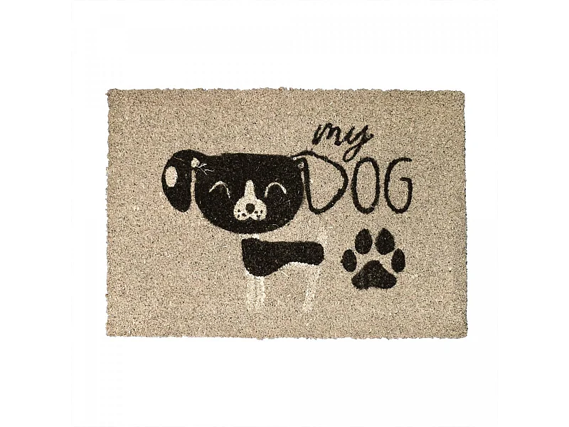 Paillasson 40x60 tissé en coco motif animaux CHIEN gris