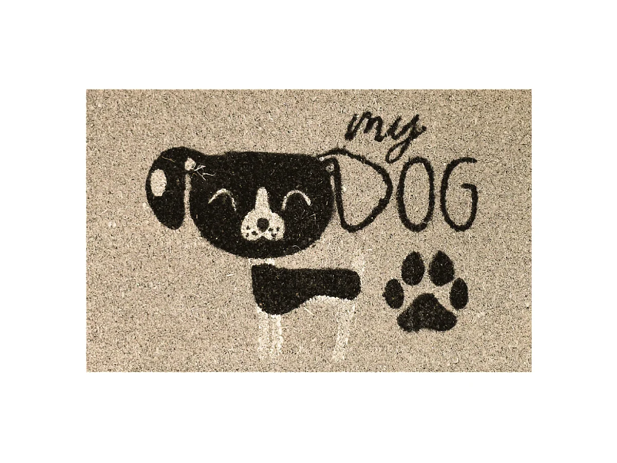 Paillasson 40x60 tissé en coco motif animaux CHIEN gris