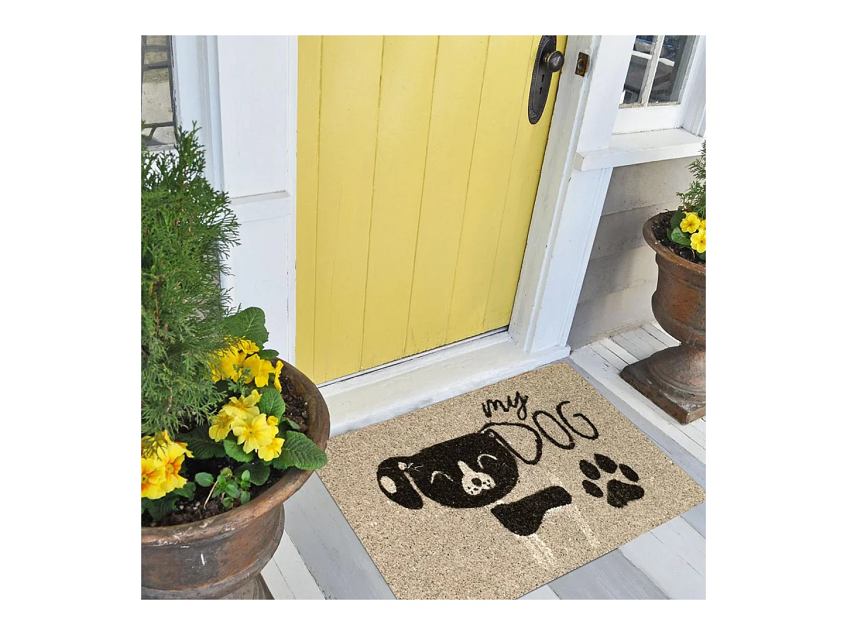 Paillasson 40x60 tissé en coco motif animaux CHIEN gris