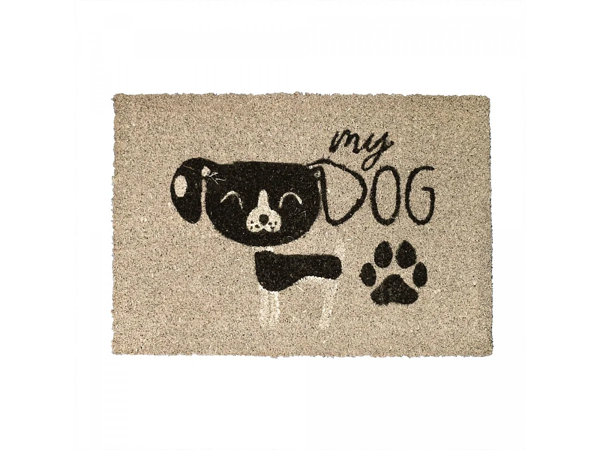 Paillasson 40x60 tissé en coco motif animaux CHIEN gris