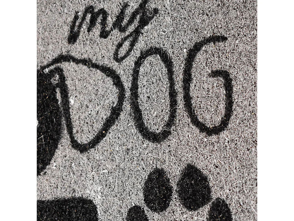 Paillasson 40x60 tissé en coco motif animaux CHIEN gris