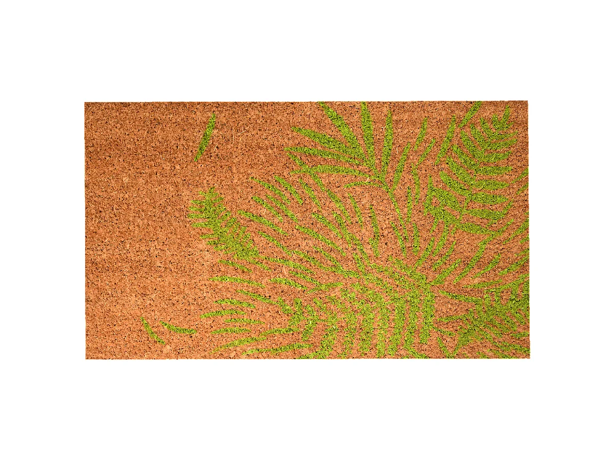 Paillasson 40x60 tissé en coco motif floral FEUILLES beige