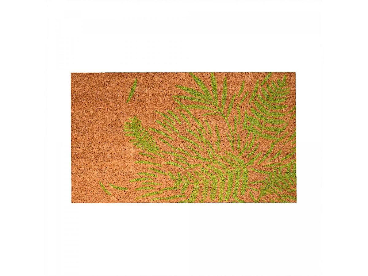 Paillasson 40x60 tissé en coco motif floral FEUILLES beige