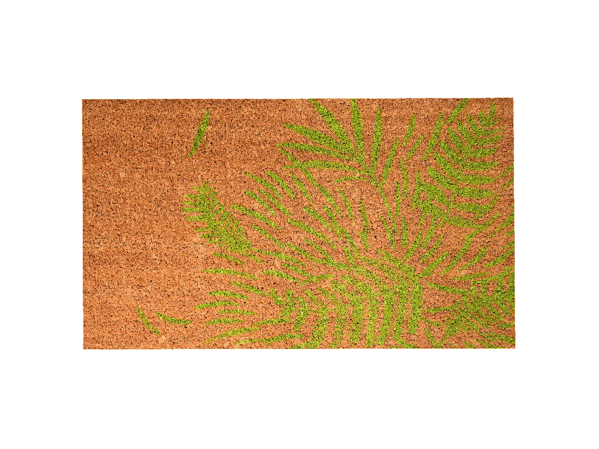 Paillasson 40x60 tissé en coco motif floral FEUILLES beige