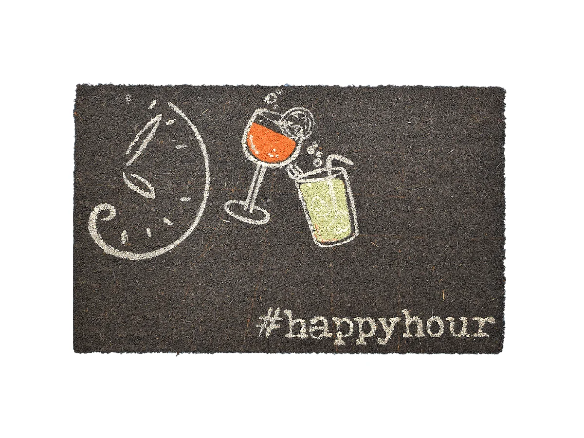 Paillasson 40x60 tissé en coco motif fresque COCKTAIL noir