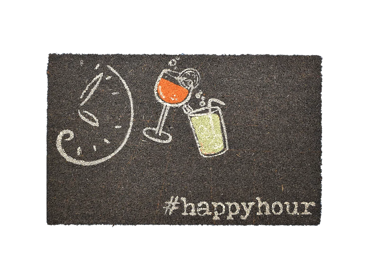 Paillasson 40x60 tissé en coco motif fresque COCKTAIL noir