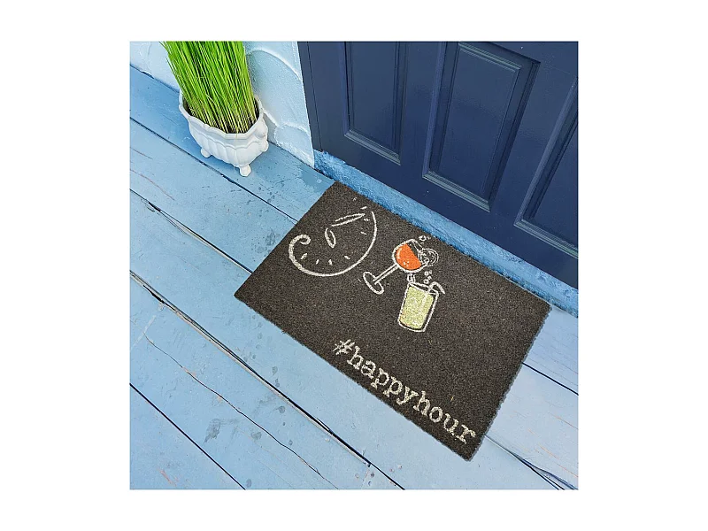 Paillasson 40x60 tissé en coco motif fresque COCKTAIL noir