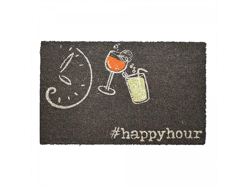 Paillasson 40x60 tissé en coco motif fresque COCKTAIL noir