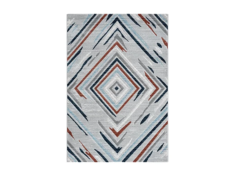 tapis chambre 120x160 tissé orange et bleu rectangle motif géométrique SOLGA E