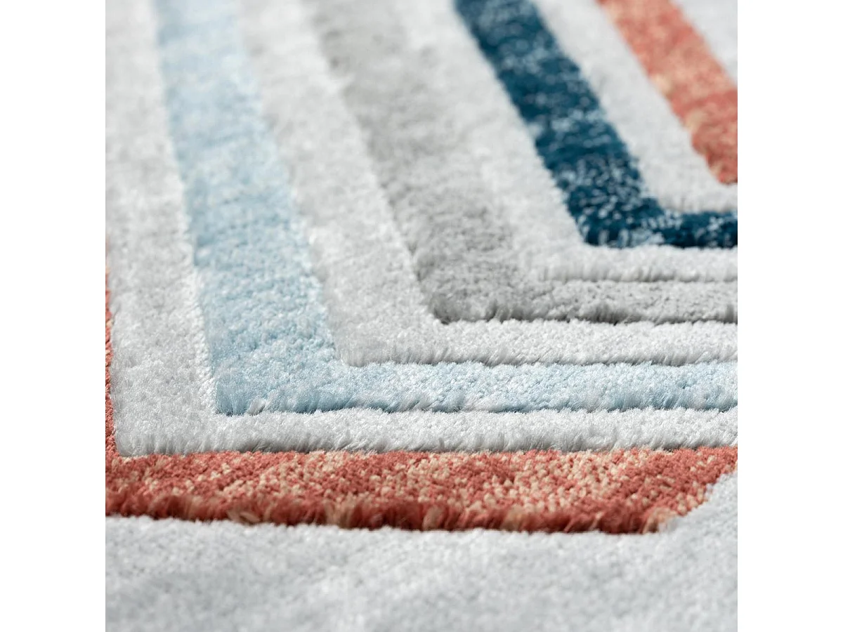 tapis chambre 120x160 tissé orange et bleu rectangle motif géométrique SOLGA E