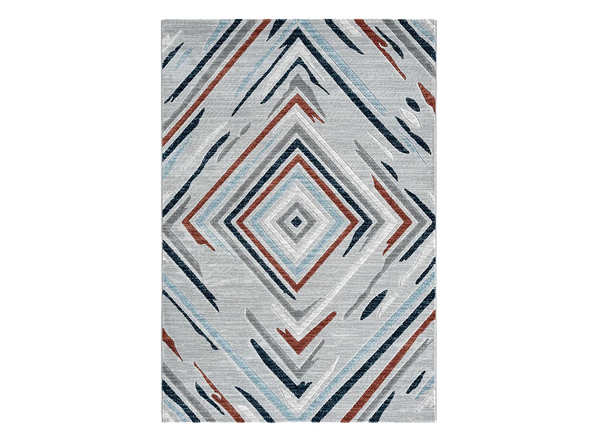 tapis chambre 120x160 tissé orange et bleu rectangle motif géométrique SOLGA E