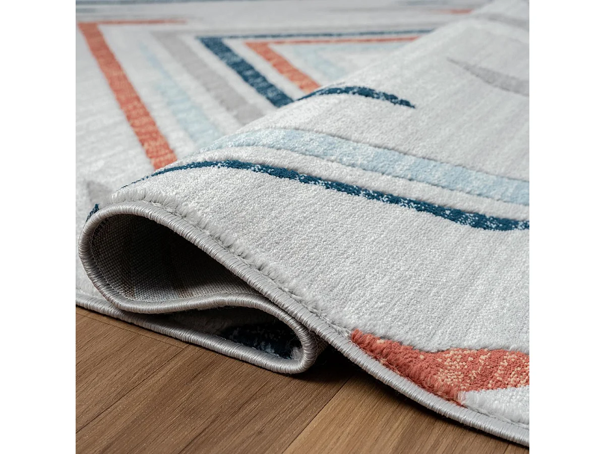 alfombra de dormitorio 120x160 tejida con motivos geométricos rectángulo naranja y azul SOLGA E