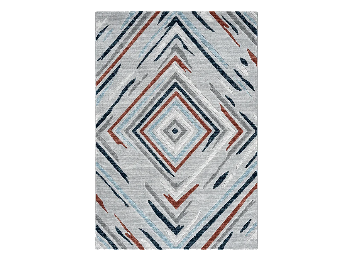 tapis chambre 120x160 tissé orange et bleu rectangle motif géométrique SOLGA E