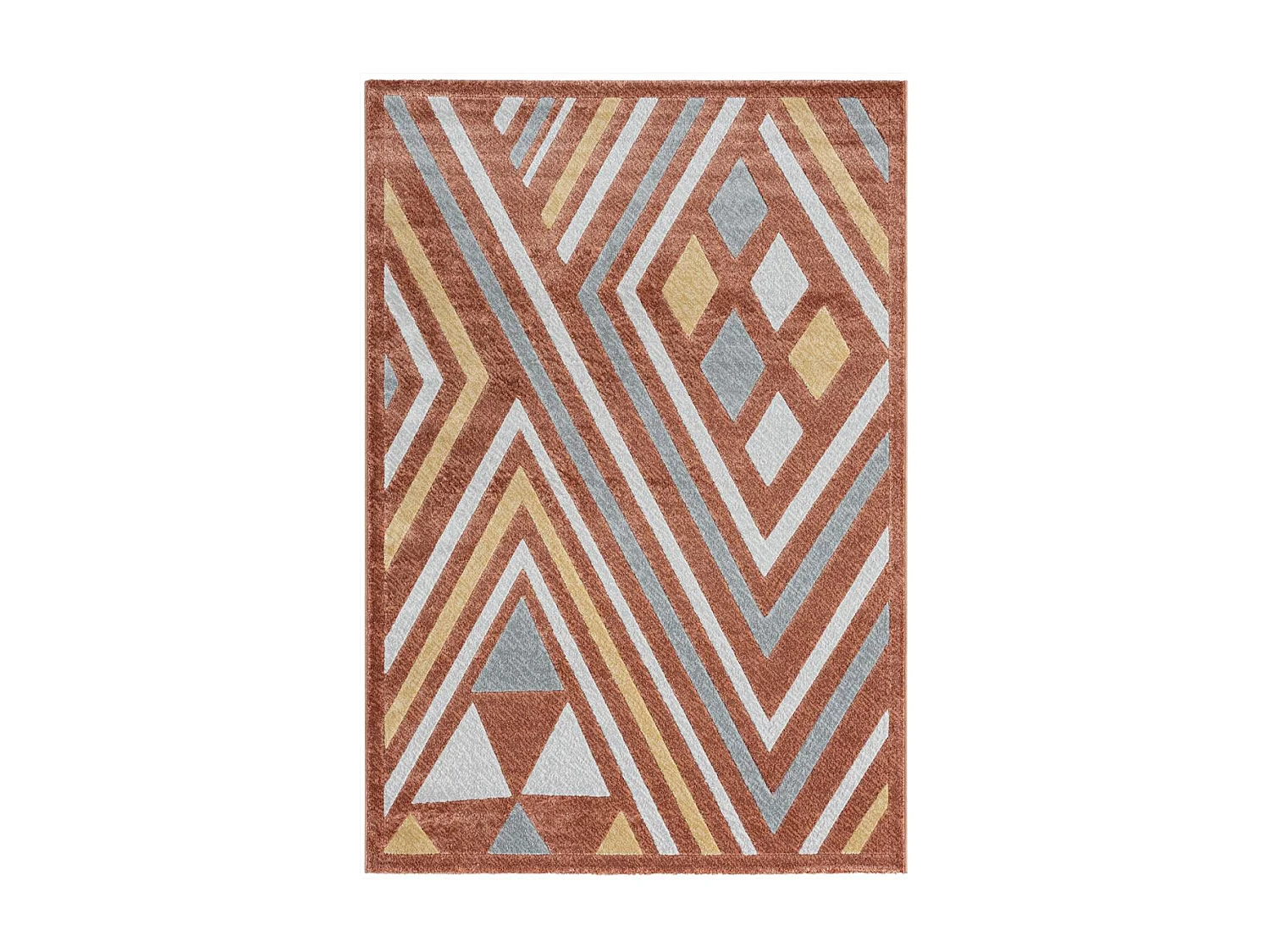 tapis chambre 120x160 tissé orange et gris rectangle motif ethnique SOLGA A