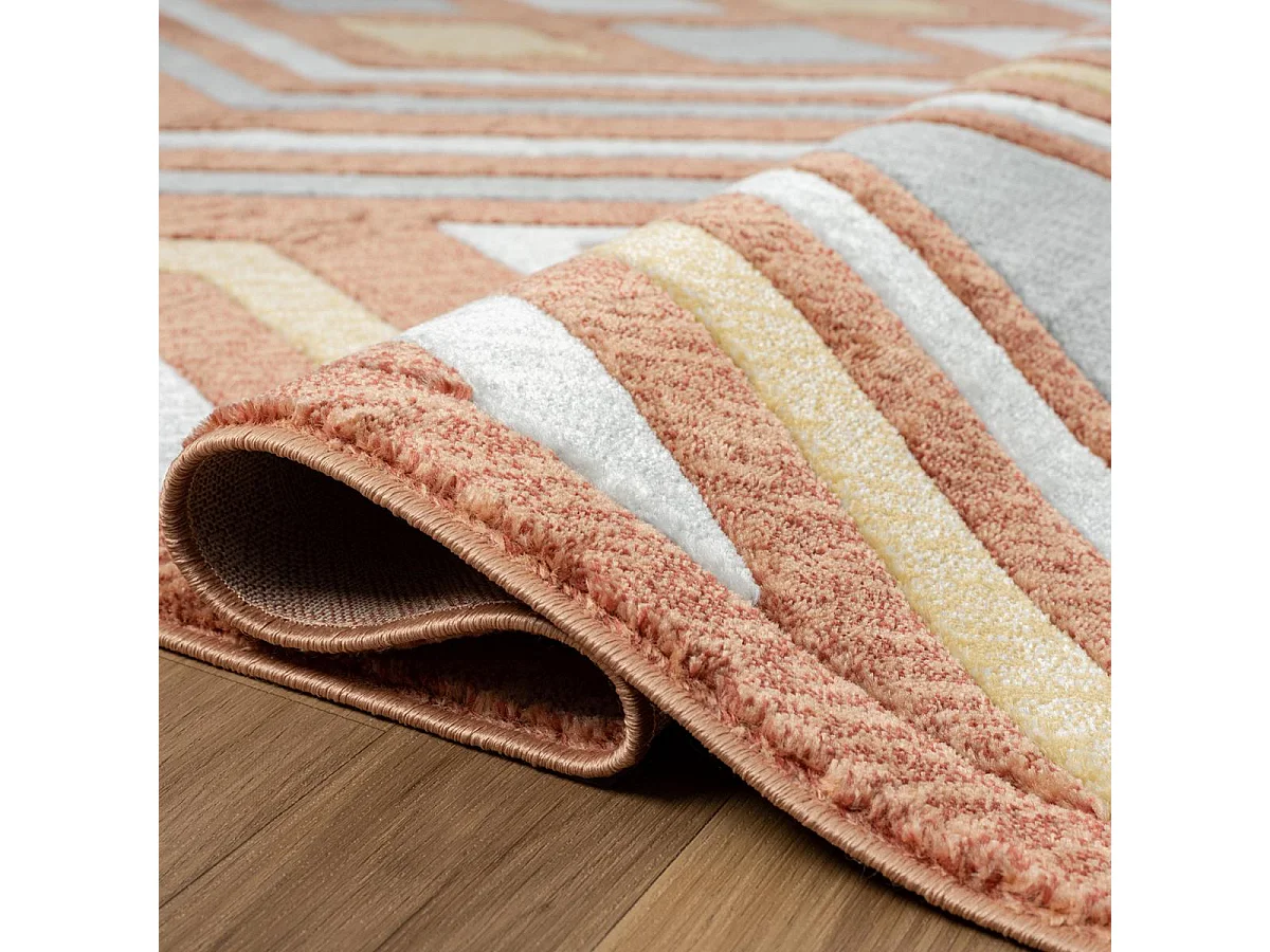 tapis chambre 120x160 tissé orange et gris rectangle motif ethnique SOLGA A