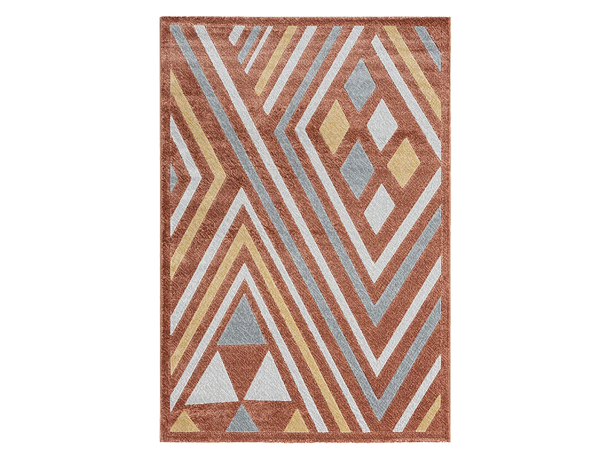 tapis chambre 120x160 tissé orange et gris rectangle motif ethnique SOLGA A