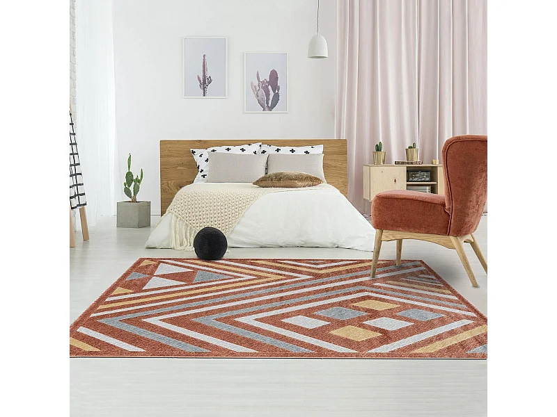 tapis chambre 120x160 tissé orange et gris rectangle motif ethnique SOLGA A