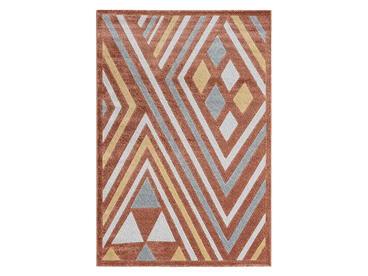 tapis chambre 150x220 tissé orange et gris rectangle motif ethnique SOLGA A