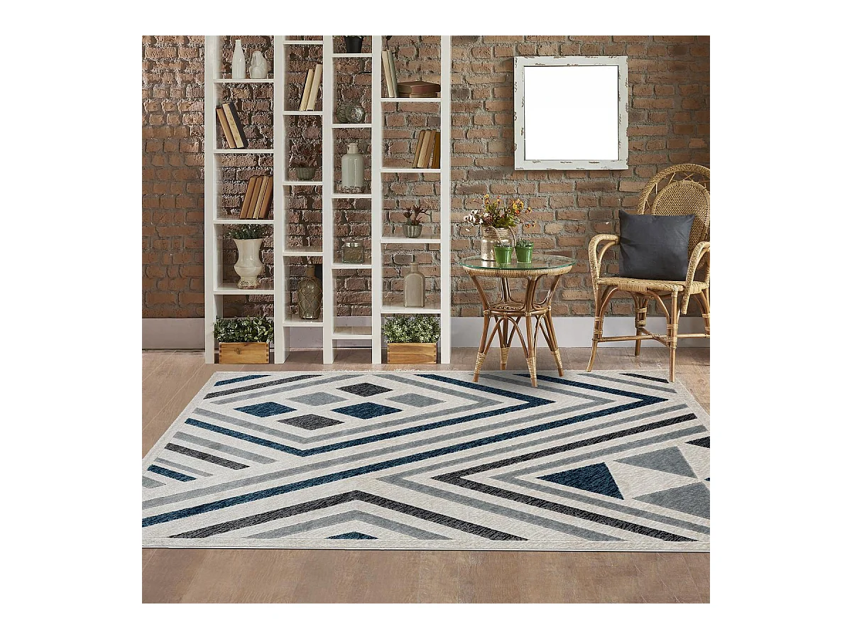 tapis chambre 120x160 tissé noir et gris rectangle motif ethnique SOLGA A