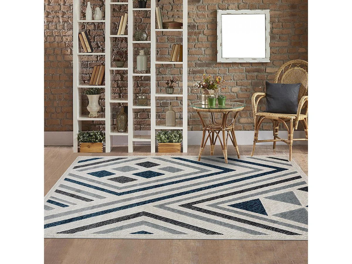 tapis chambre 120x160 tissé noir et gris rectangle motif ethnique SOLGA A