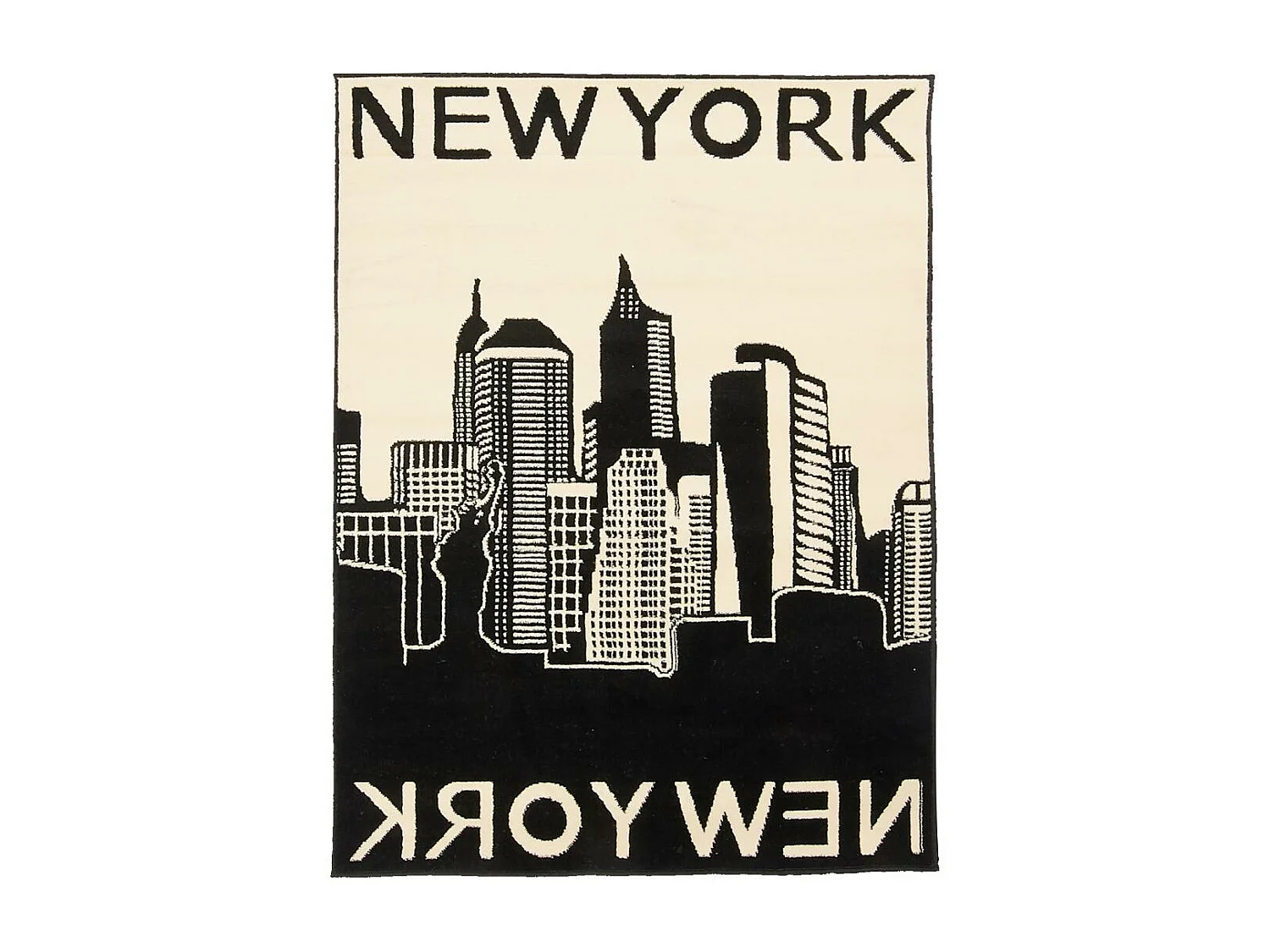tapis salon 200x290 tissé noir et beige rectangle motif fresque NEW YORK CITY