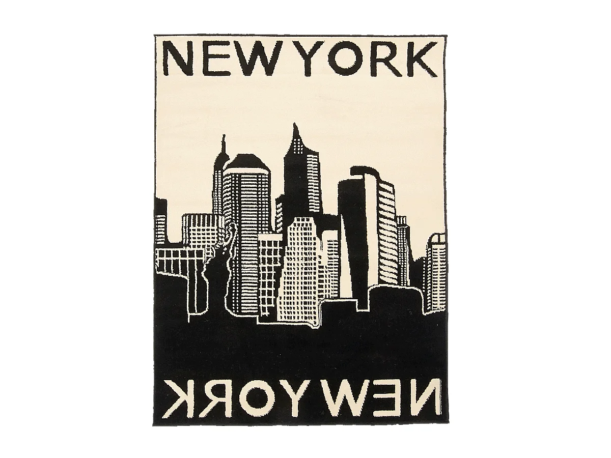 tapis salon 200x290 tissé noir et beige rectangle motif fresque NEW YORK CITY
