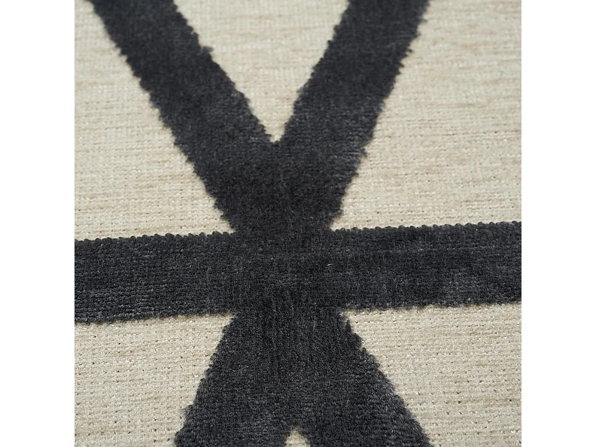 tapis salon 160x230 tissé en viscose crème et noir rectangle motif scandinave