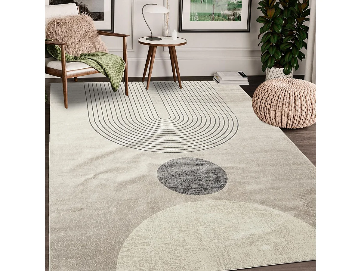tapis chambre 120x160 tissé en viscose gris et beige rectangle motif géométrique